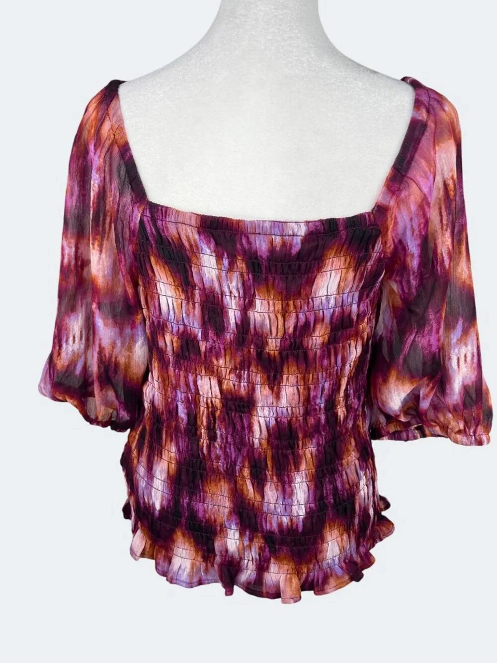 Old Navy Womens Tall Smocked Puff-Sleeve Top Tie-Dye Print L